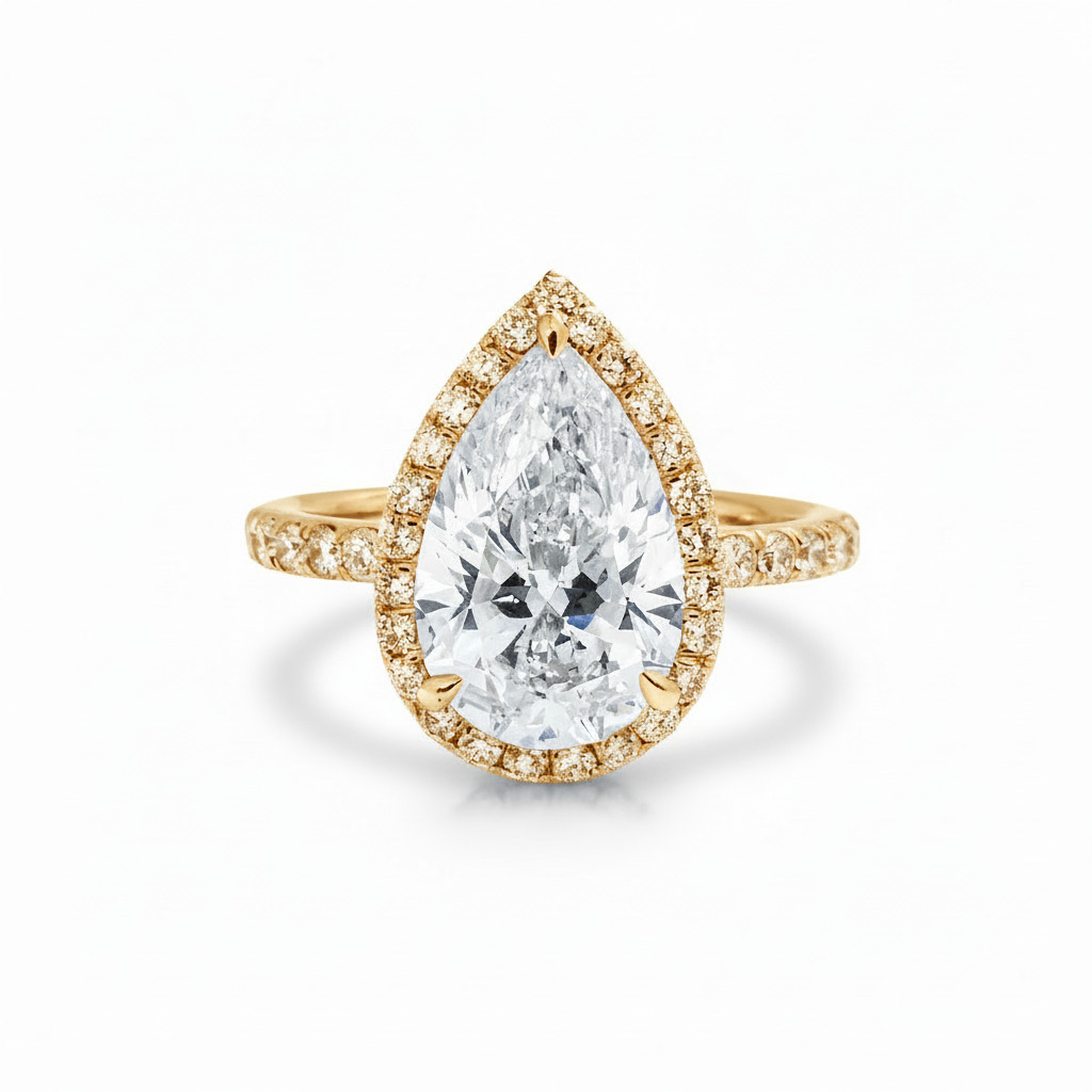 4.95CT Pear Cut VVS Moissanite Halo Engagement Ring
