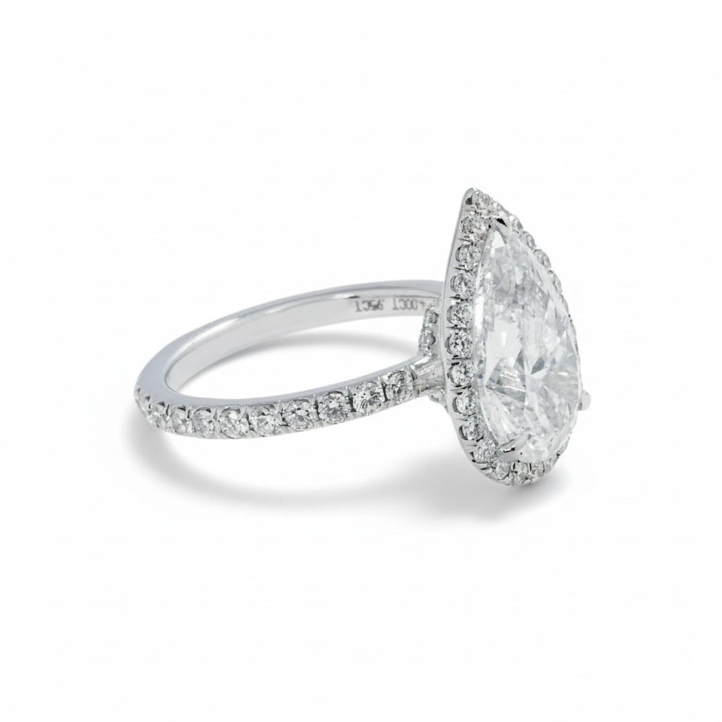 4.95CT Pear Cut VVS Moissanite Halo Engagement Ring