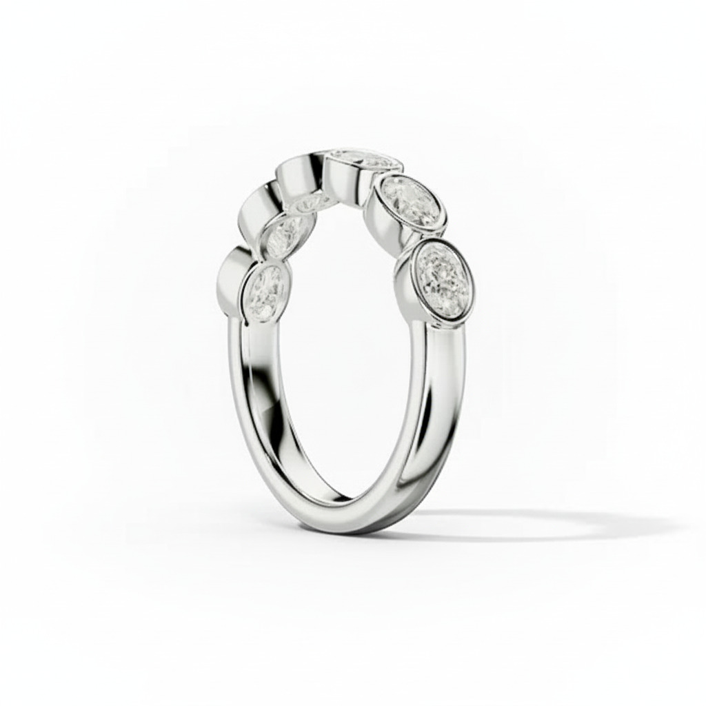 Bezel Set Oval Cut VVS Moissanite Wedding Band Bezel Set Oval Cut VVS Moissanite Wedding Band