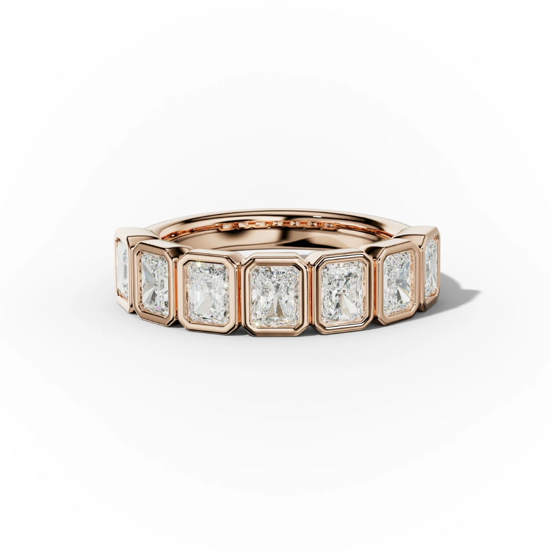 Bezel Set Radiant Cut VVS Moissanite Wedding Band