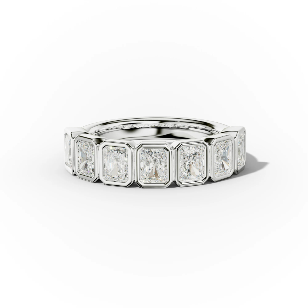 Bezel Set Radiant Cut VVS Moissanite Wedding Band