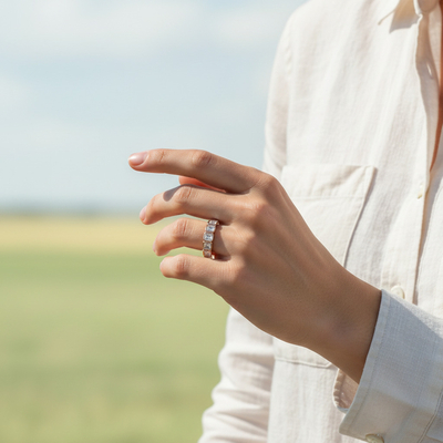 Bezel Set Radiant Cut VVS Moissanite Wedding Band