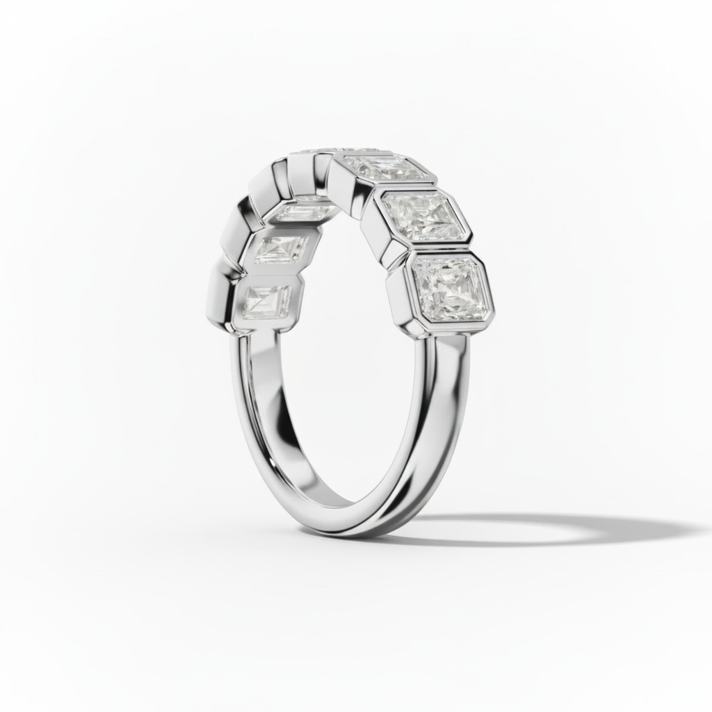 Bezel Set Radiant Cut VVS Moissanite Wedding Band