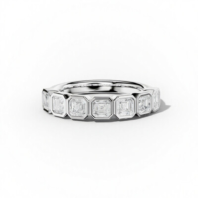 Bezel Set Asscher Cut VVS Moissanite Wedding Band