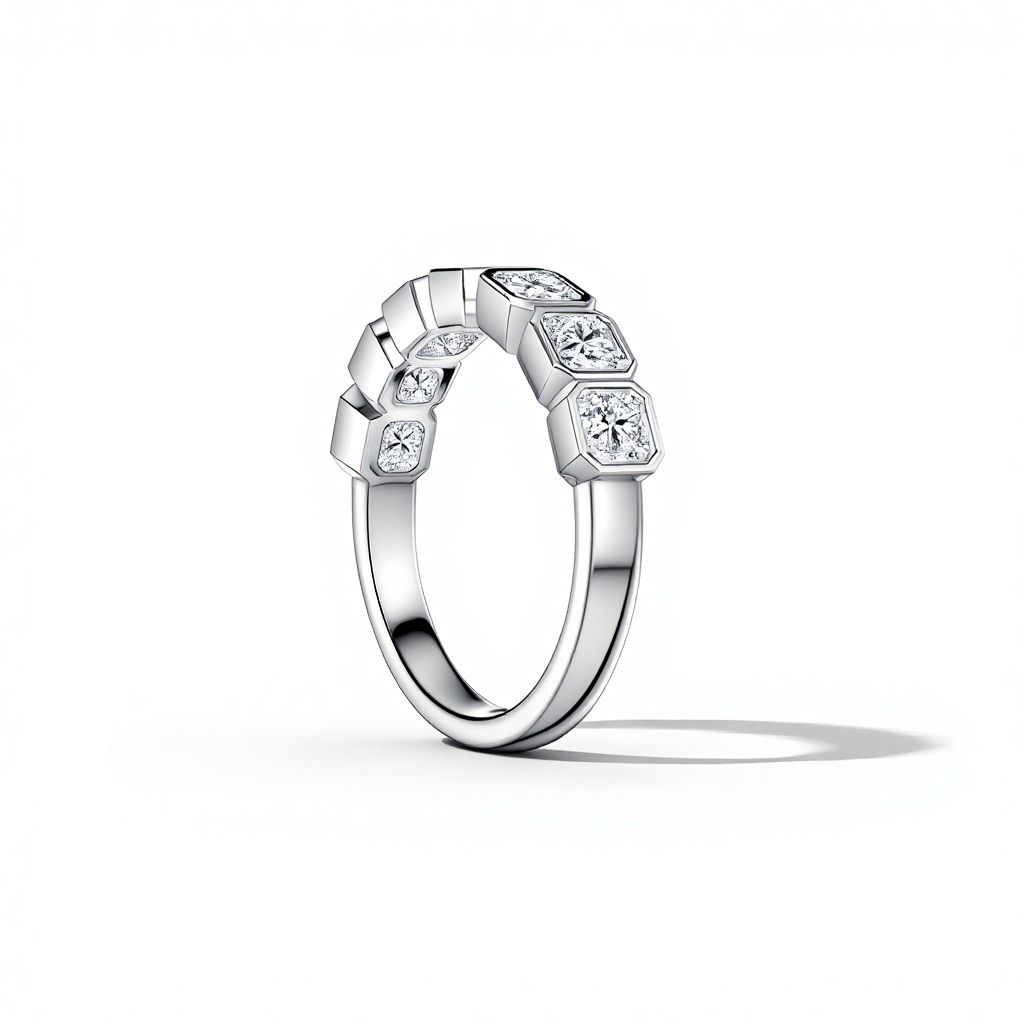 Bezel Set Asscher Cut VVS Moissanite Wedding Band Bezel Set Asscher Cut VVS Moissanite Wedding Band