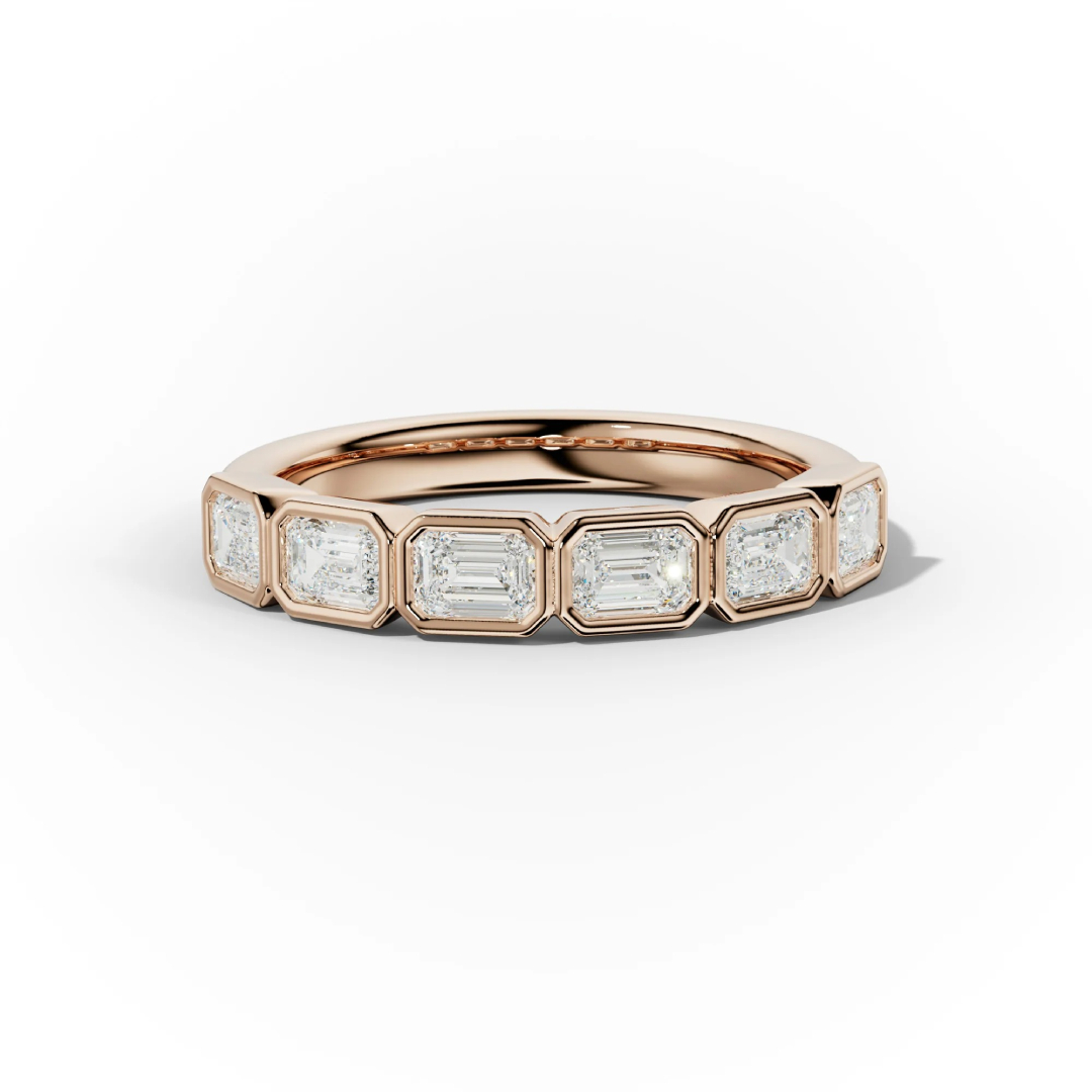 Bezel Set Emerald Cut VVS Moissanite Wedding Band Bezel Set Emerald Cut VVS Moissanite Wedding Band