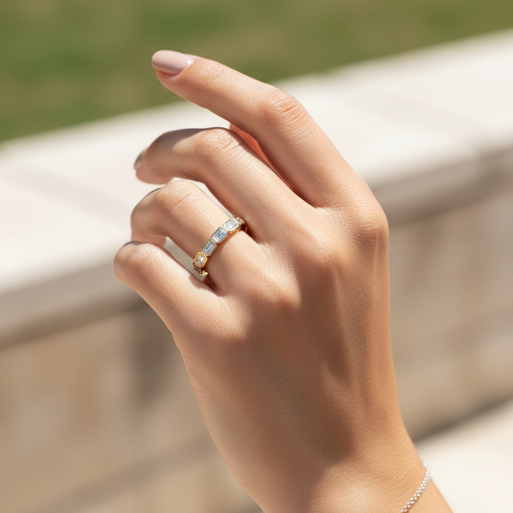 Bezel Set Emerald Cut VVS Moissanite Wedding Band Bezel Set Emerald Cut VVS Moissanite Wedding Band