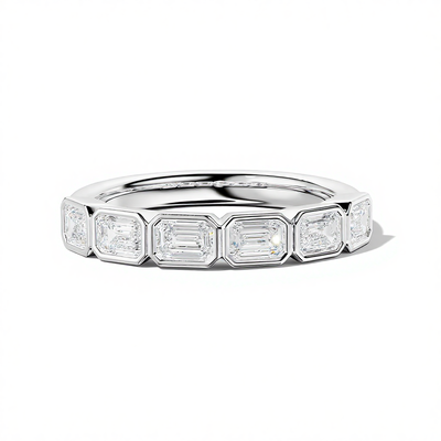 Bezel Set Emerald Cut VVS Moissanite Wedding Band