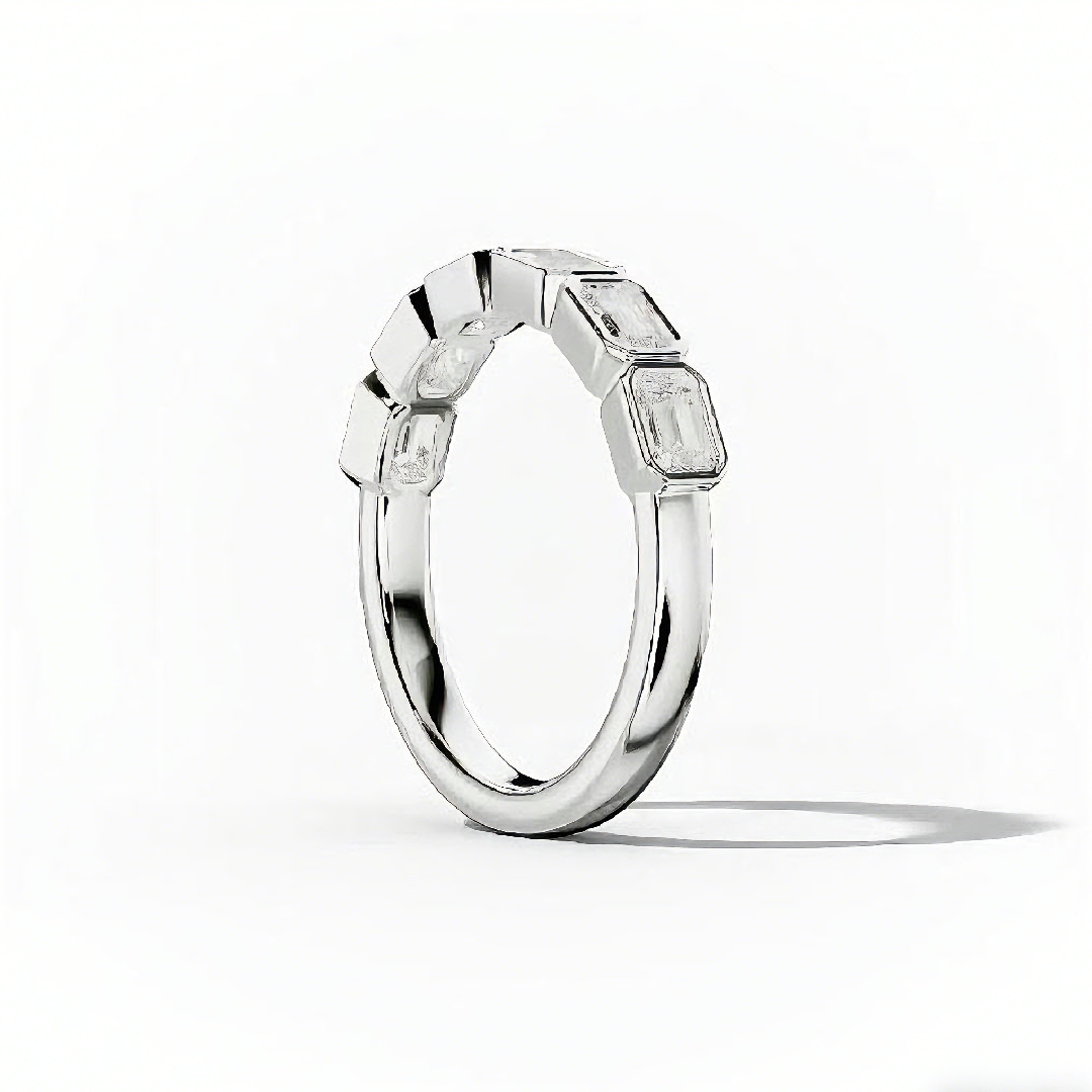 Bezel Set Emerald Cut VVS Moissanite Wedding Band Bezel Set Emerald Cut VVS Moissanite Wedding Band