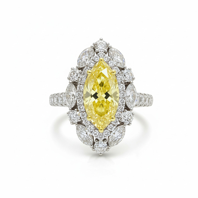S925 Silver Yellow Marquise Cut Diamond Halo Engagement Ring