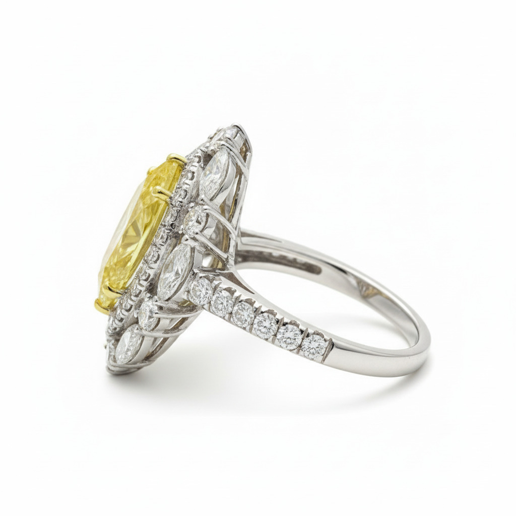 S925 Silver Yellow Marquise Cut Diamond Halo Engagement Ring