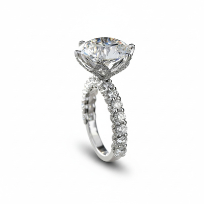 Round Cut VVS Moissanite Pave Engagement Ring