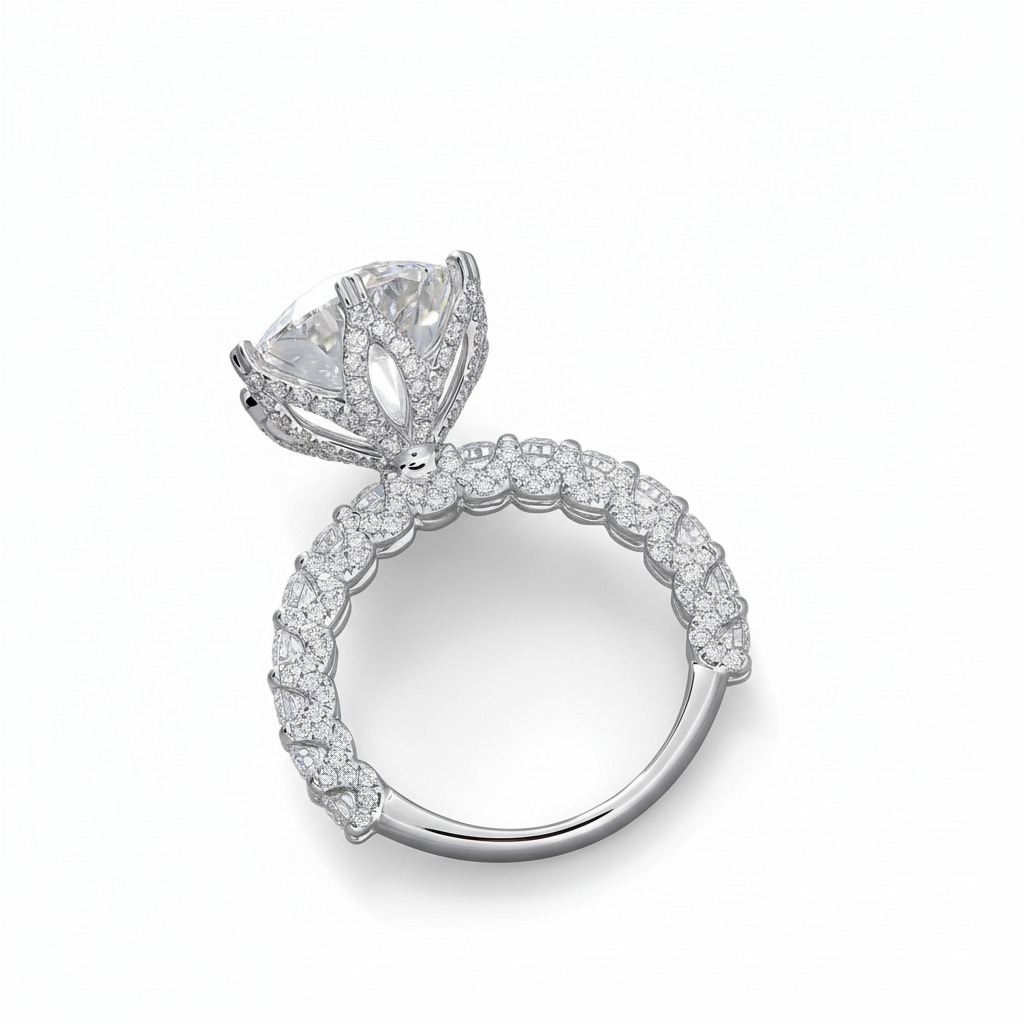 Round Cut VVS Moissanite Pave Engagement Ring Round Cut VVS Moissanite Pave Engagement Ring