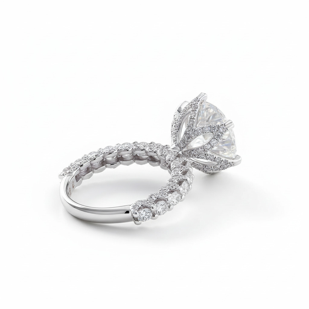 Round Cut VVS Moissanite Pave Engagement Ring Round Cut VVS Moissanite Pave Engagement Ring