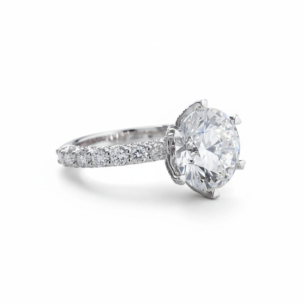 Round Cut VVS Moissanite Pave Engagement Ring Round Cut VVS Moissanite Pave Engagement Ring