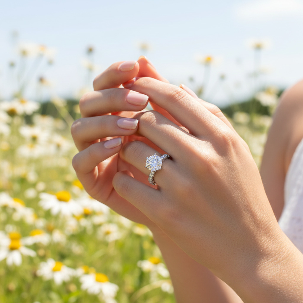 Round Cut VVS Moissanite Pave Engagement Ring Round Cut VVS Moissanite Pave Engagement Ring