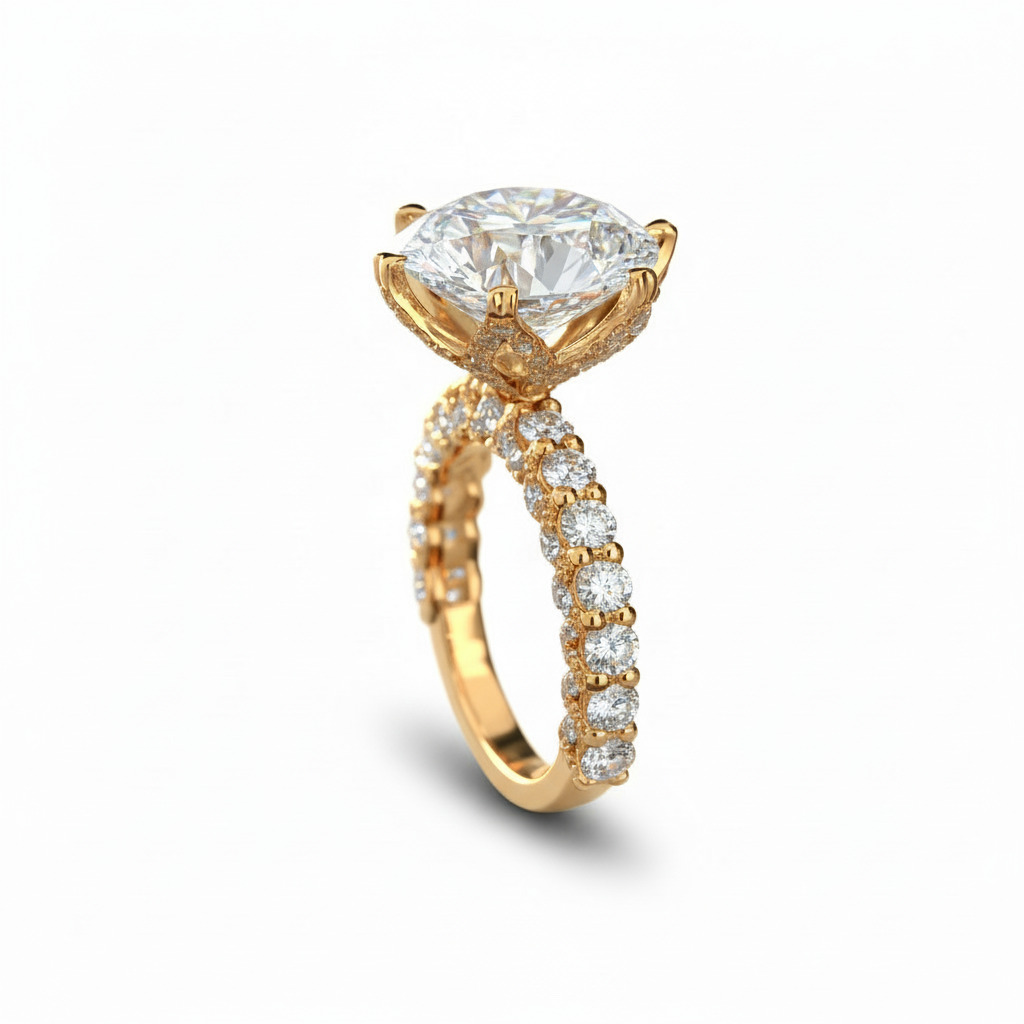 Round Cut VVS Moissanite Pave Engagement Ring Round Cut VVS Moissanite Pave Engagement Ring