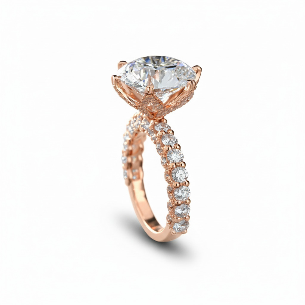 Round Cut VVS Moissanite Pave Engagement Ring Round Cut VVS Moissanite Pave Engagement Ring