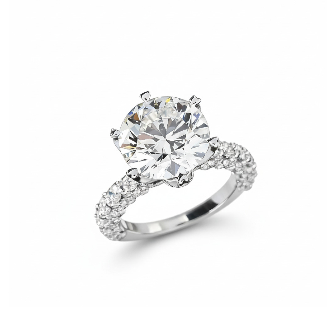 Round Cut VVS Moissanite Pave Engagement Ring Round Cut VVS Moissanite Pave Engagement Ring