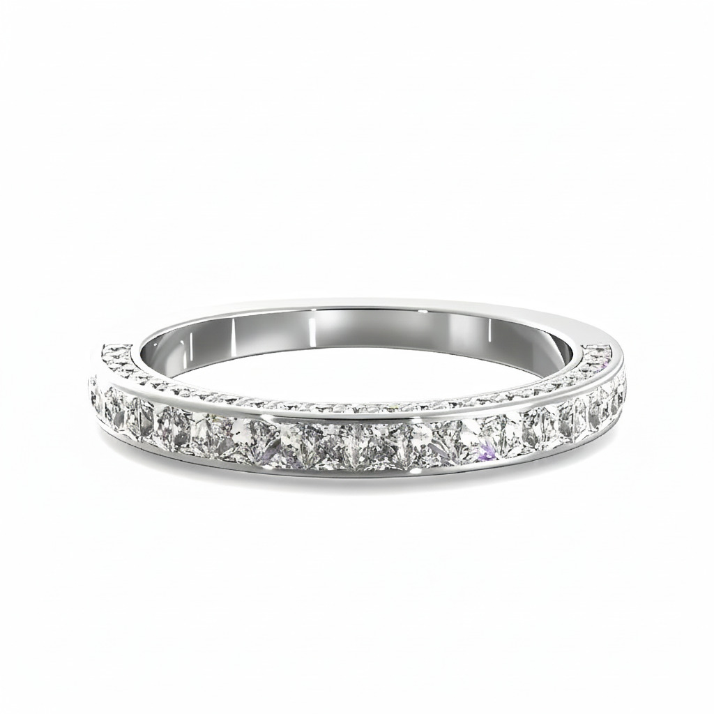 2.02 ct Princess & Round Cut VVS Moissanite Pave Wedding Band