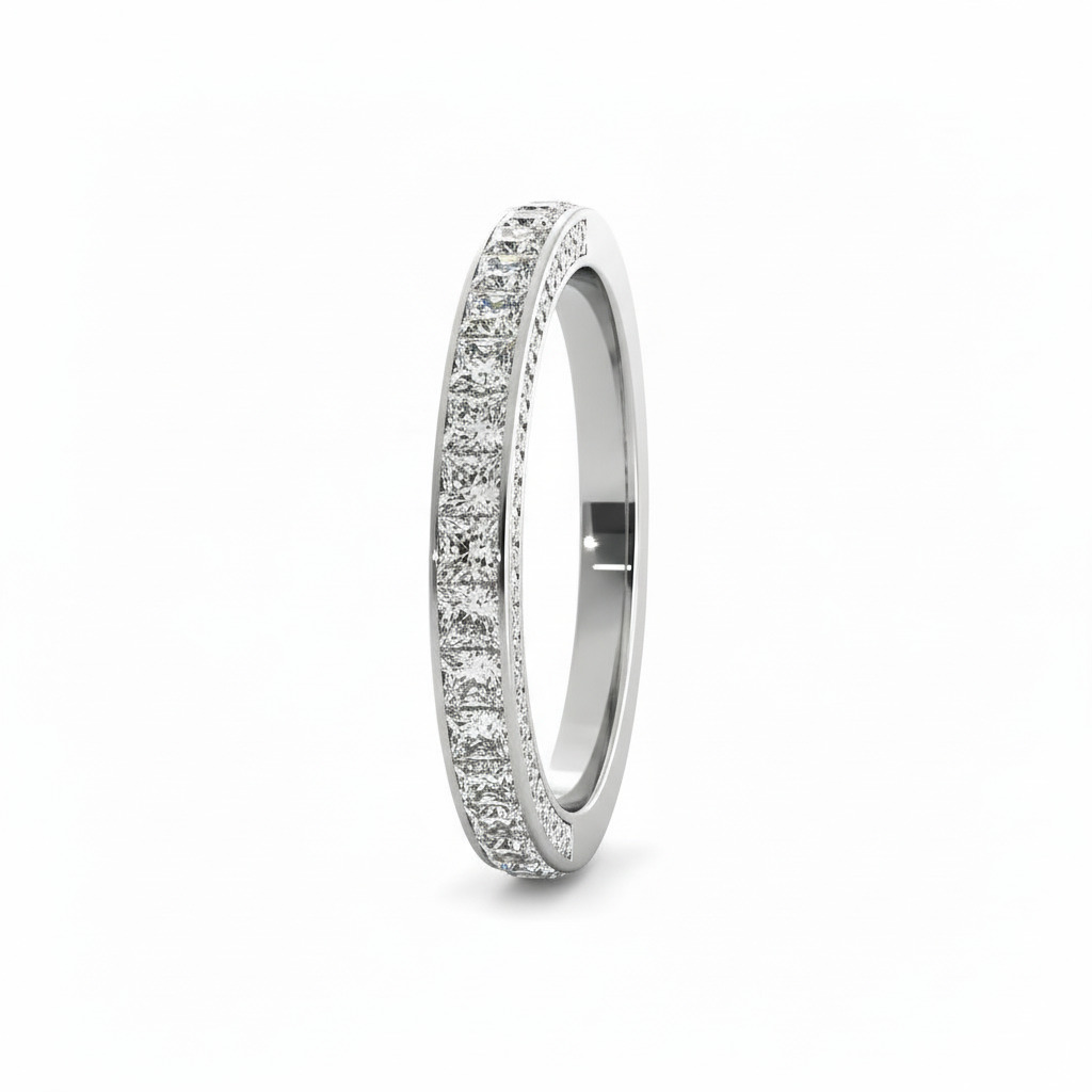 2.02 ct Princess & Round Cut VVS Moissanite Pave Wedding Band