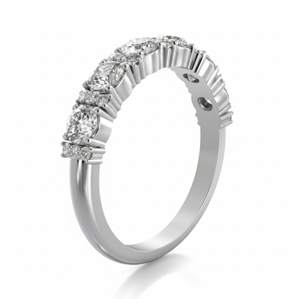 2.46CT Round Cut VVS Moissanite Halo Wedding Band