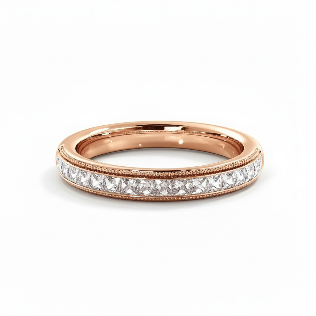 1.47CT Princess Cut VVS Moissanite Milgrain Accent Wedding Band