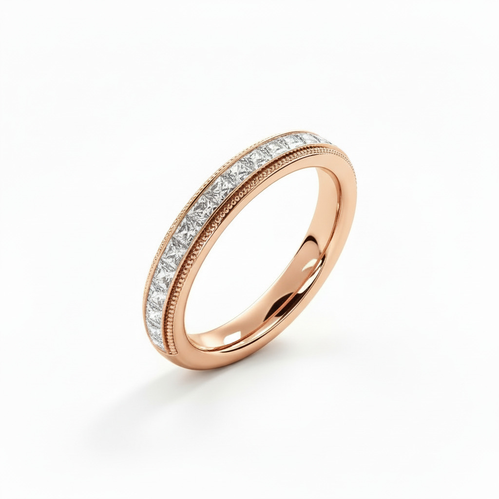 1.47CT Princess Cut VVS Moissanite Milgrain Accent Wedding Band