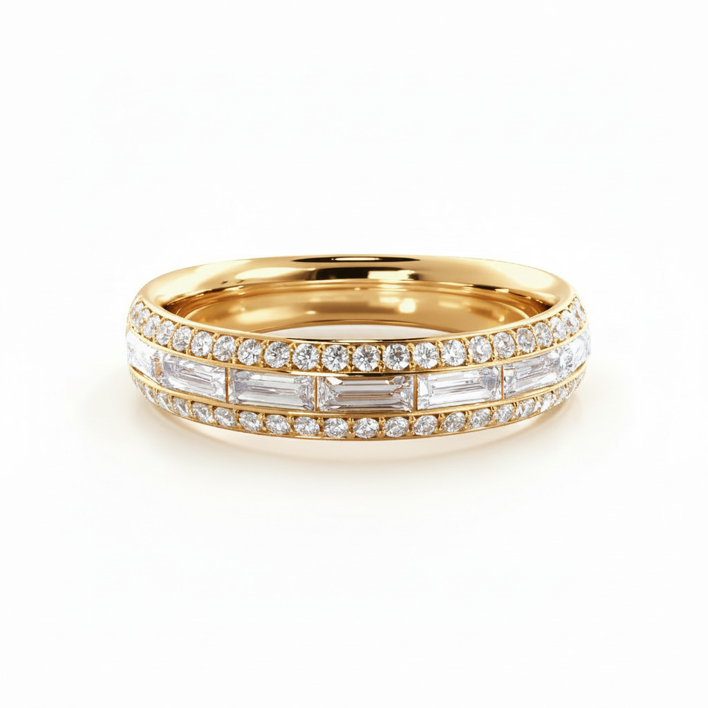 1.78CT Round & Emerald Cut VVS Moissanite Pave Wedding Band