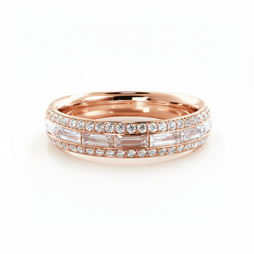 1.78CT Round & Emerald Cut VVS Moissanite Pave Wedding Band