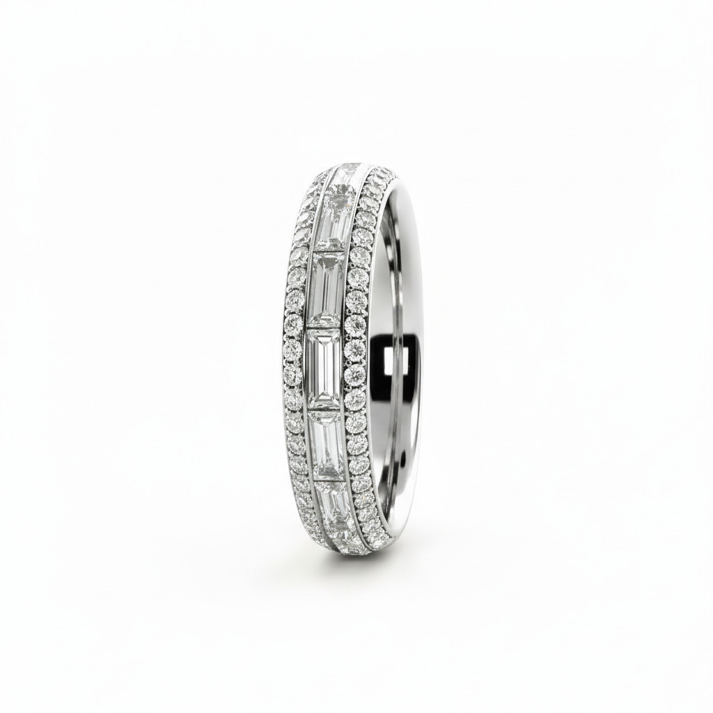 1.78CT Round & Emerald Cut VVS Moissanite Pave Wedding Band
