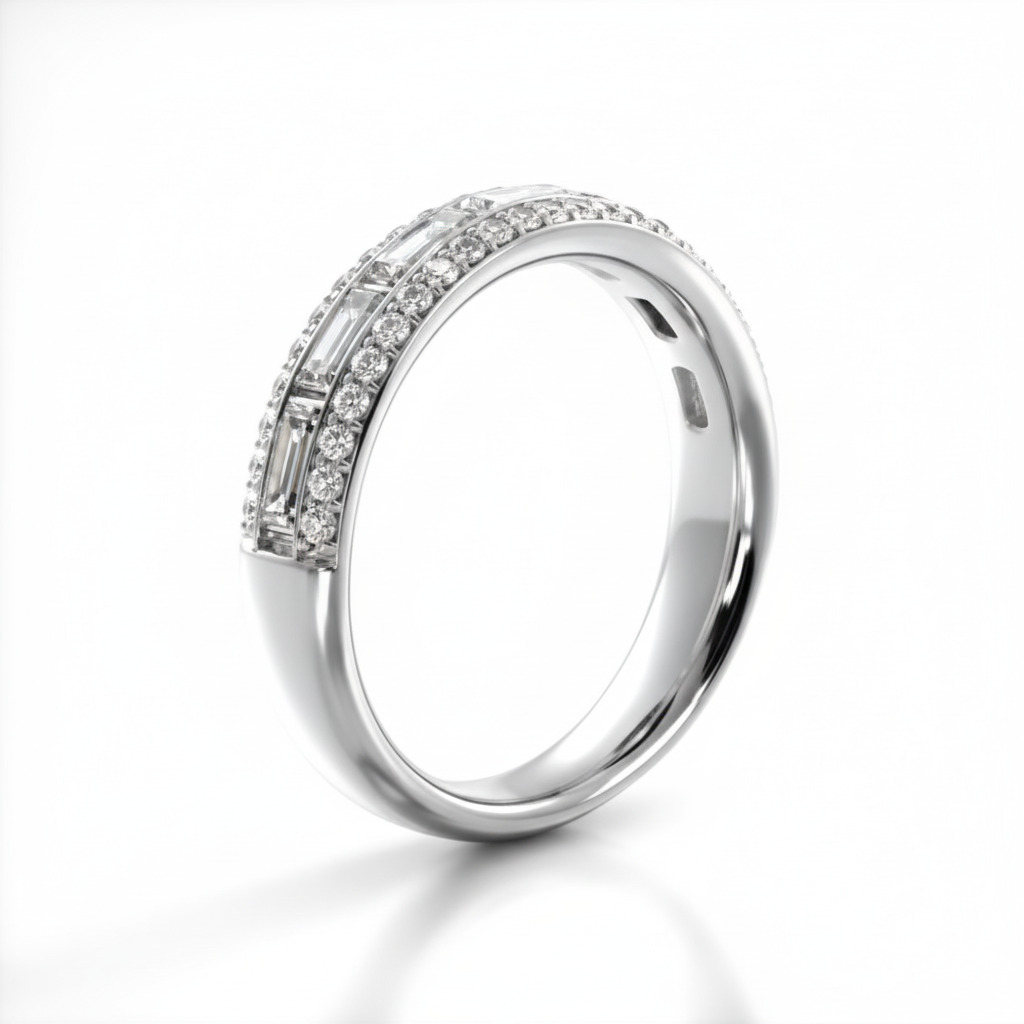 1.78CT Round & Emerald Cut VVS Moissanite Pave Wedding Band