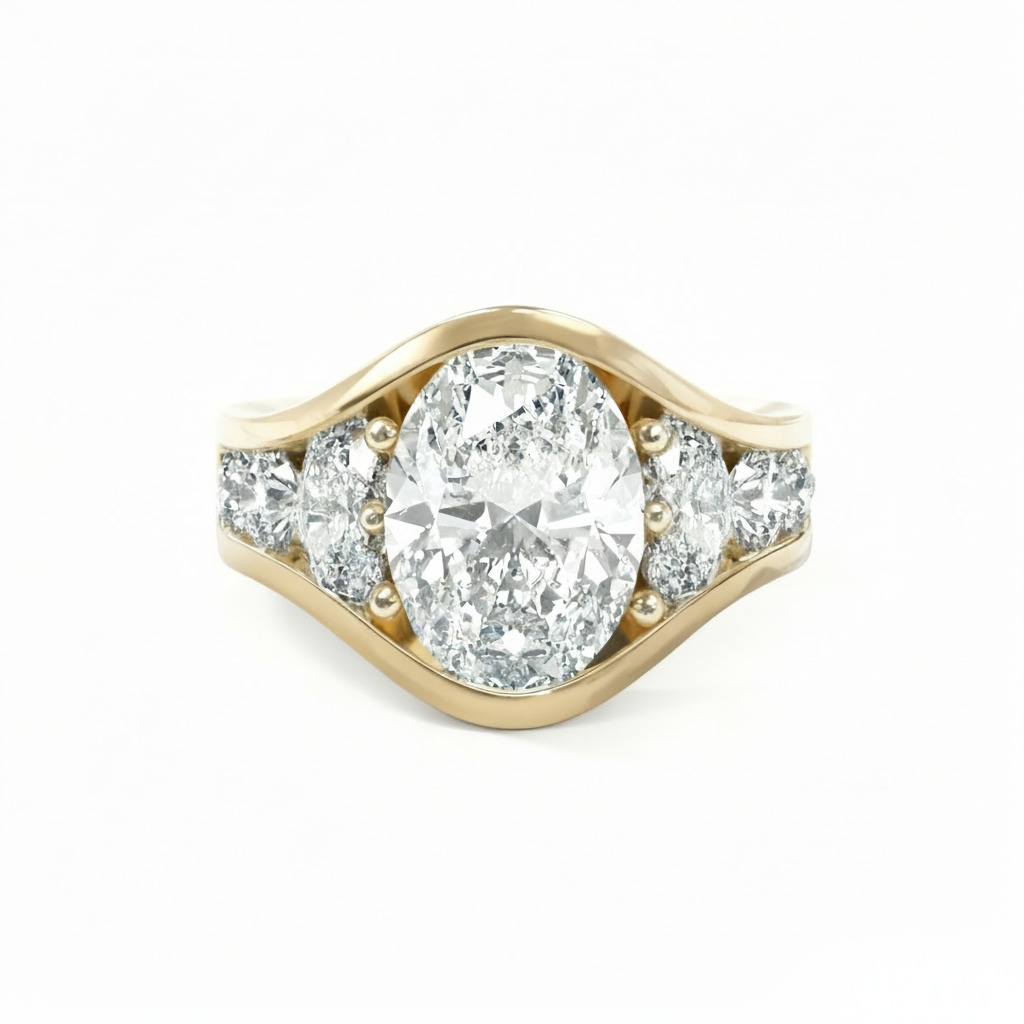 4.56CT Oval Cut VVS Moissanite Full Channel Set Engagement Ring