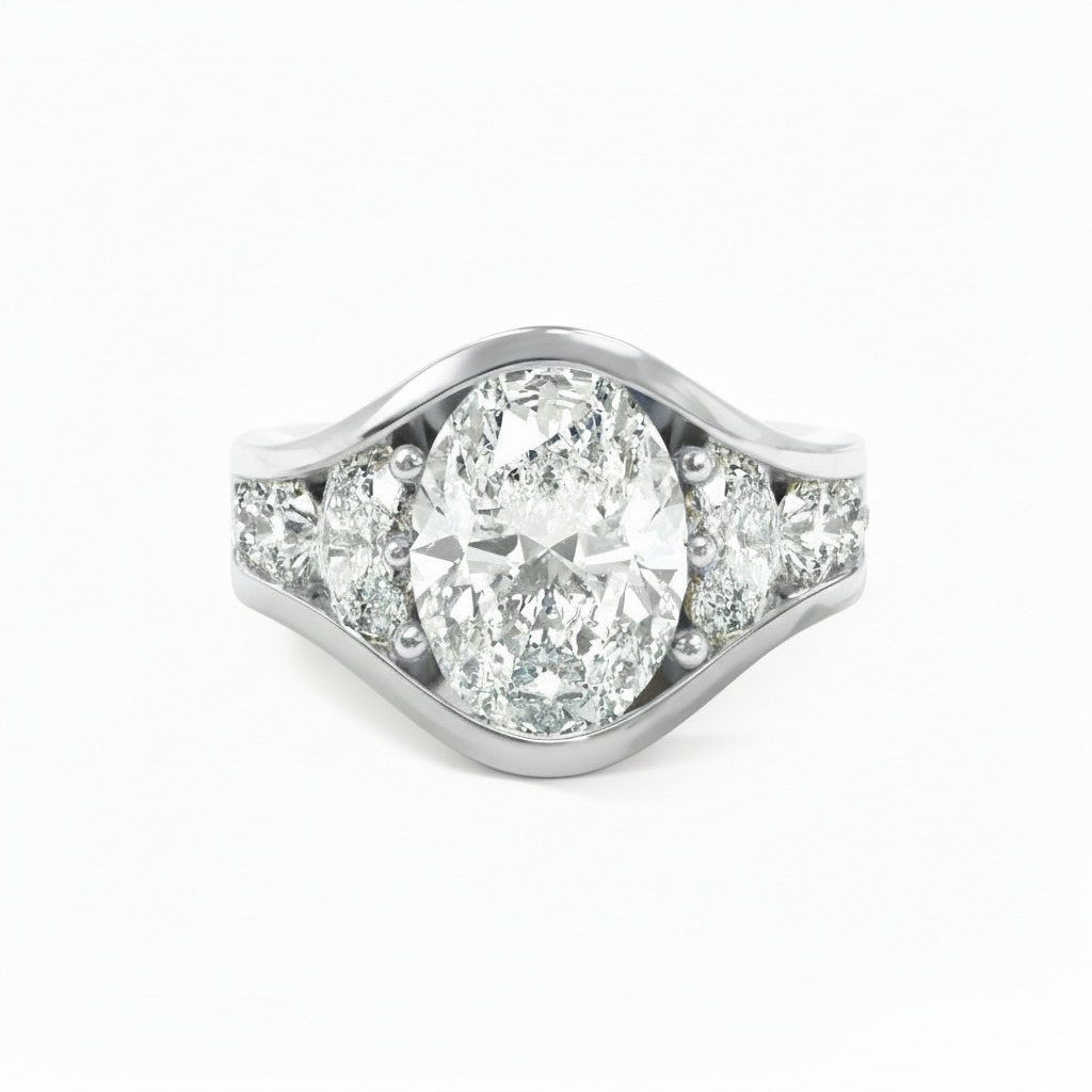 4.56CT Oval Cut VVS Moissanite Full Channel Set Engagement Ring