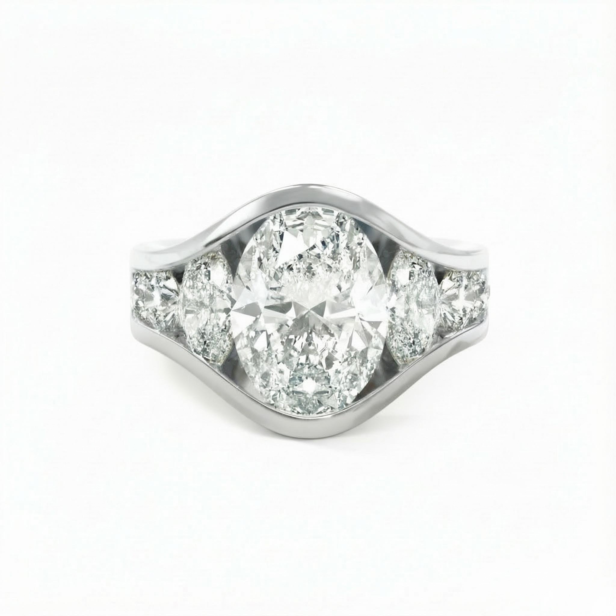 4.56CT Oval Cut VVS Moissanite Full Channel Set Engagement Ring