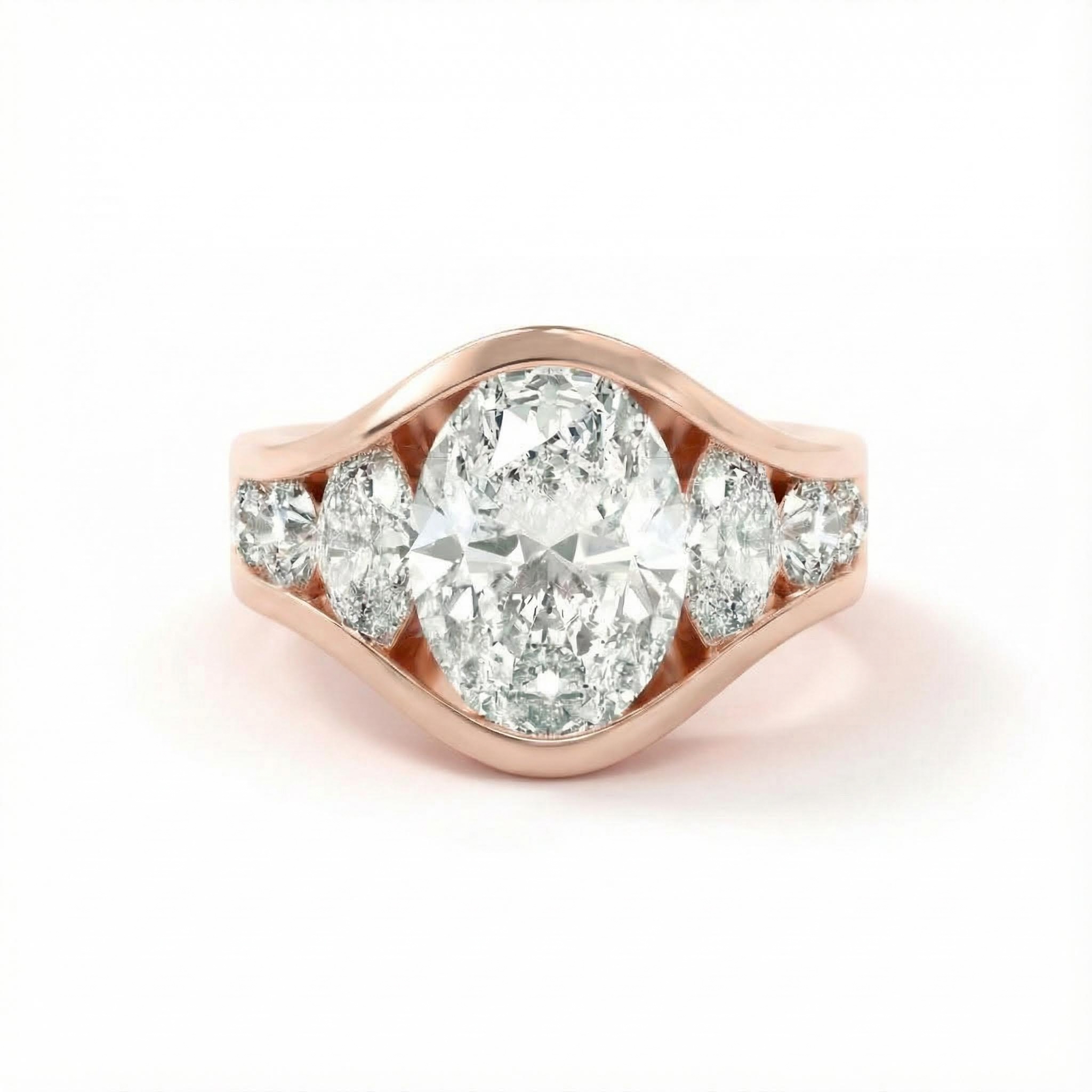 4.56CT Oval Cut VVS Moissanite Full Channel Set Engagement Ring