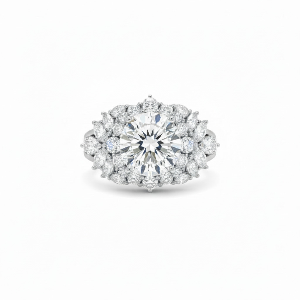 5.98CT Round Cut VVS Moissanite Cluster Engagement Ring
