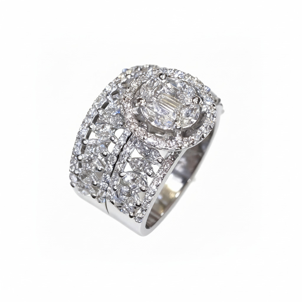 Marquise & Emerald Cut VVS Moissanite Pave Engagement Ring Set Marquise & Emerald Cut VVS Moissanite Pave Engagement Ring Set