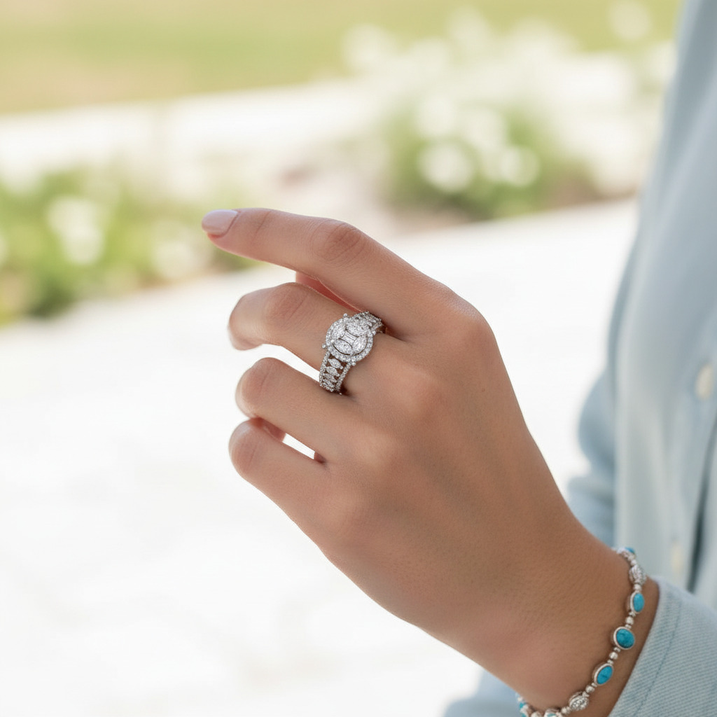 Marquise & Emerald Cut VVS Moissanite Pave Engagement Ring Set Marquise & Emerald Cut VVS Moissanite Pave Engagement Ring Set