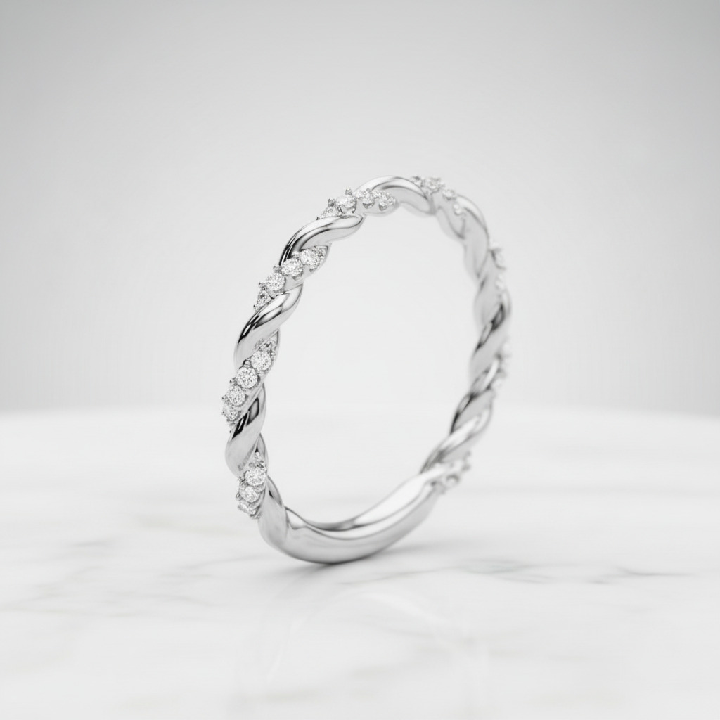 1.2CT Round Cut VVS Moissanite Twisted Wedding Band 1.2CT Round Cut VVS Moissanite Twisted Wedding Band