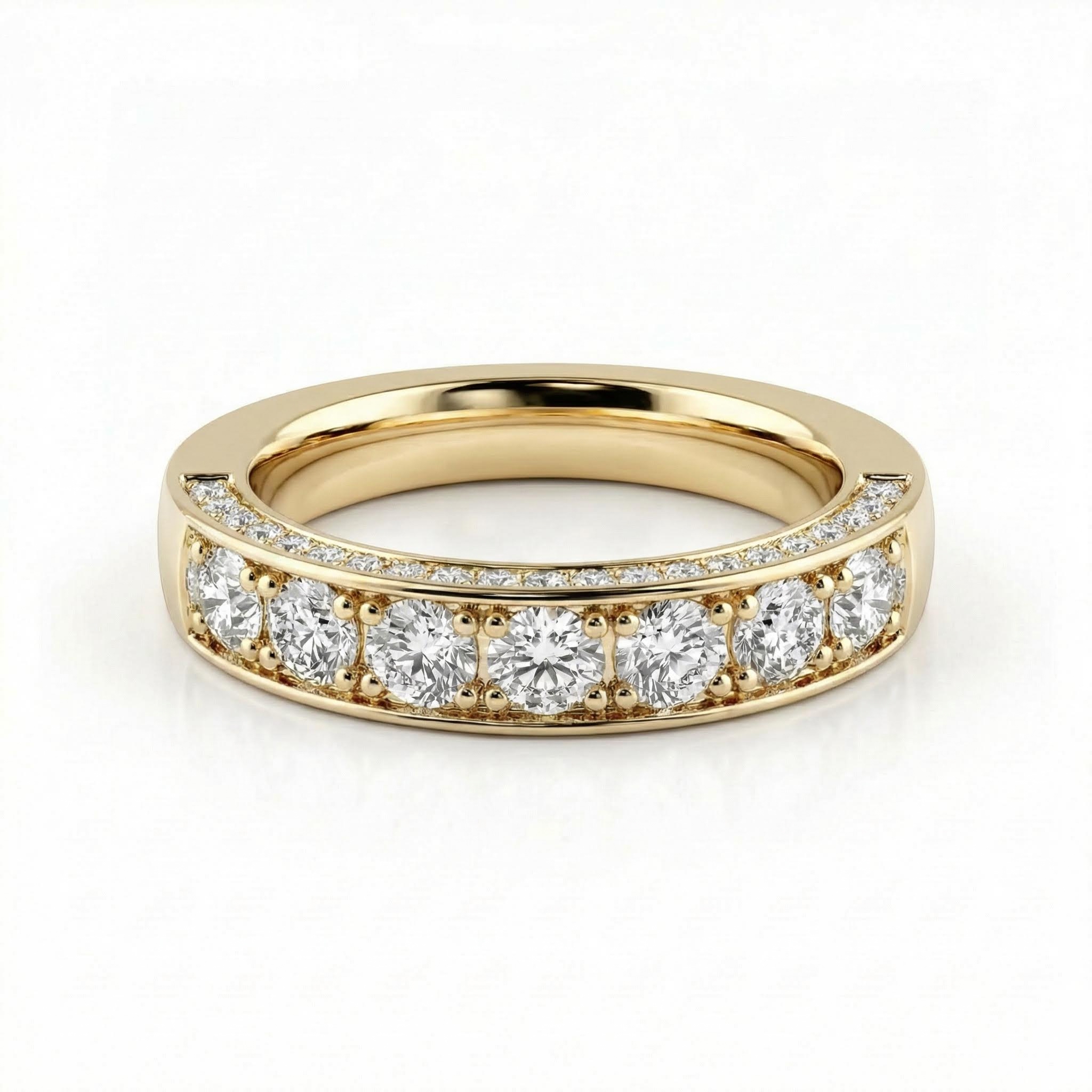 1.2CT Round Cut VVS Moissanite Three Sided Wedding Band