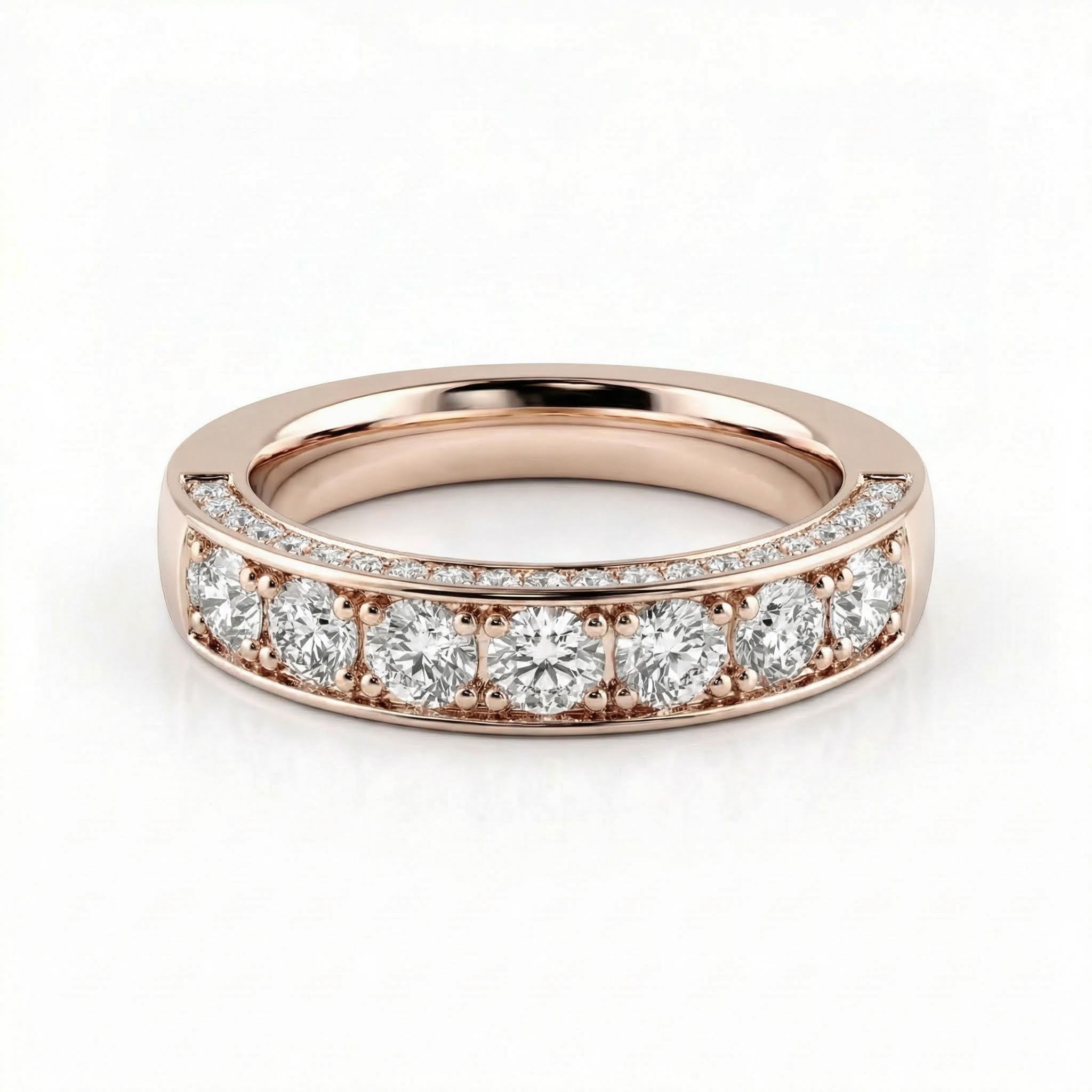 1.2CT Round Cut VVS Moissanite Three Sided Wedding Band