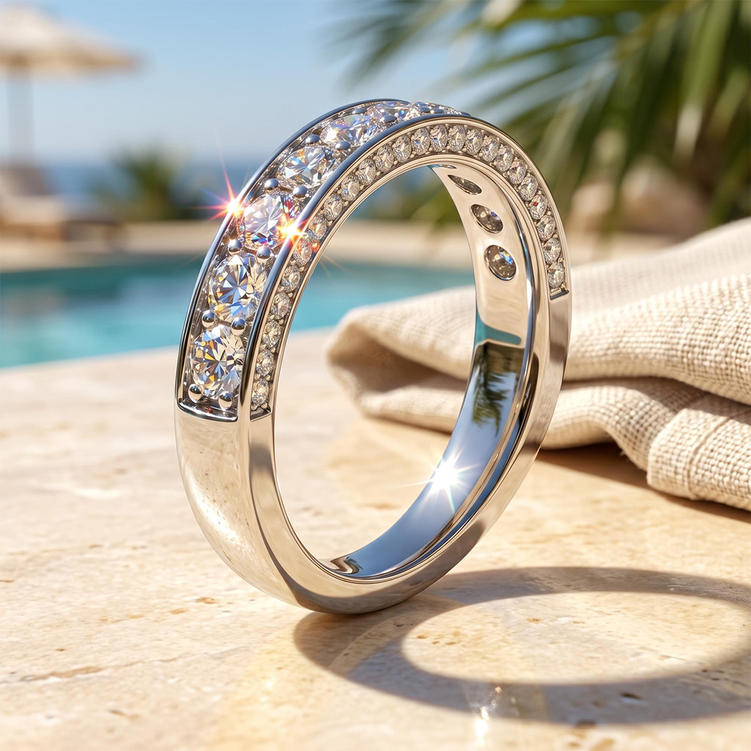 2.46ct. tw. Round Cut VVS Moissanite Three Sided Wedding Band