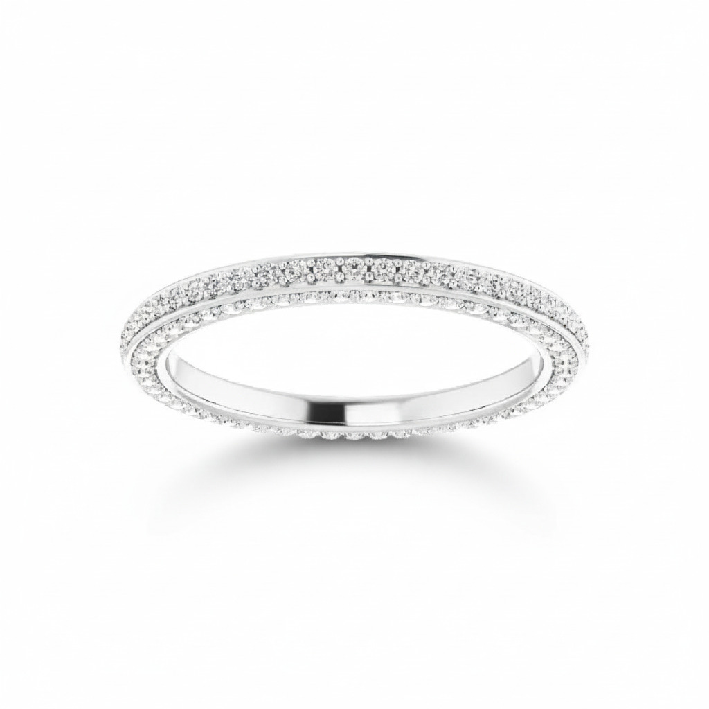 0.75CT Round Cut VVS Moissanite Pave Wedding Band