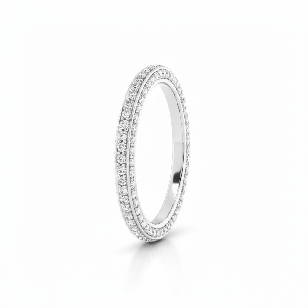 0.75CT Round Cut VVS Moissanite Pave Wedding Band