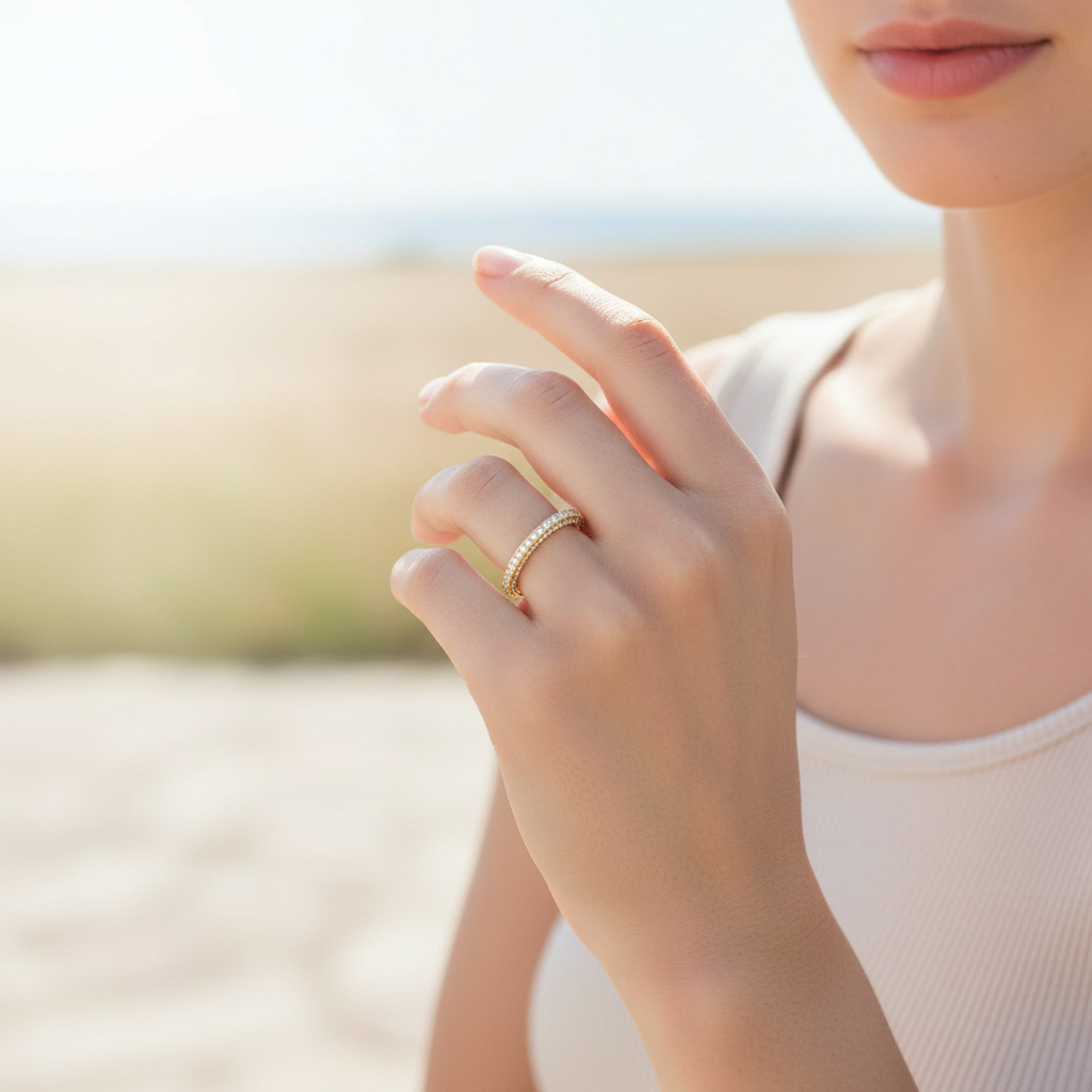 0.75CT Round Cut VVS Moissanite Pave Wedding Band