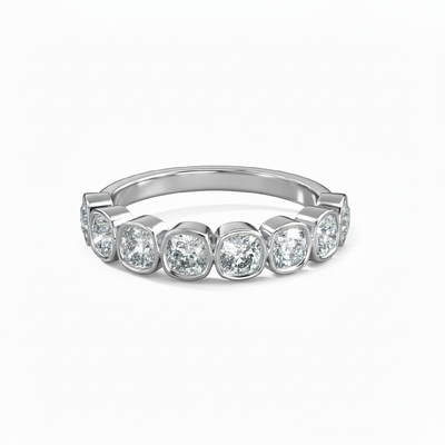 Bezel Set Cushion Cut VVS Moissanite Wedding Band