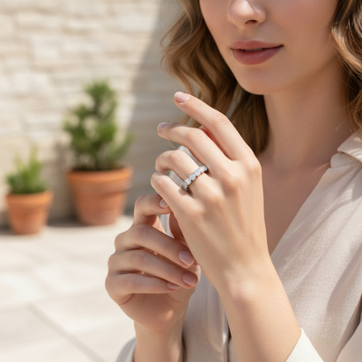 Bezel Set Cushion Cut VVS Moissanite Wedding Band