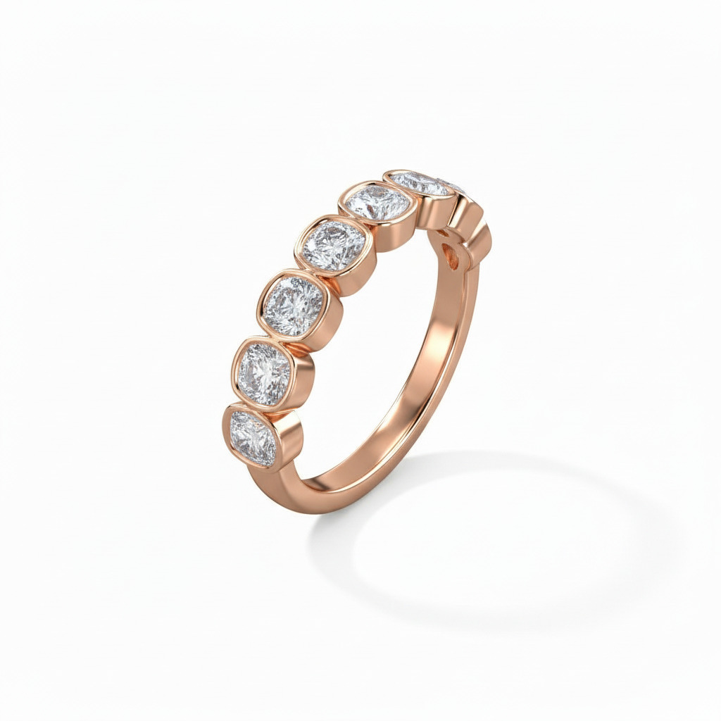 Bezel Set Cushion Cut VVS Moissanite Wedding Band