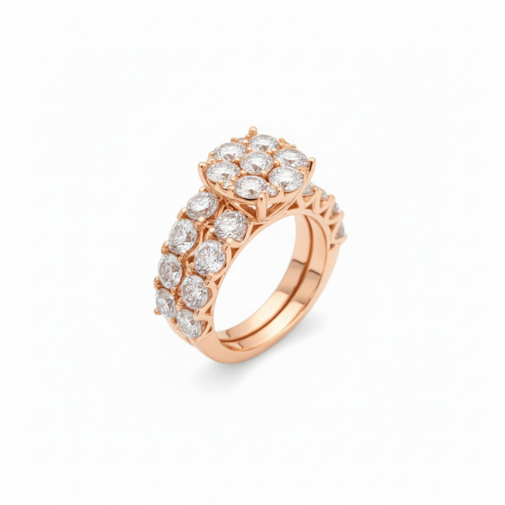 Round Cut VVS Moissanite Cluster Engagement Ring Set